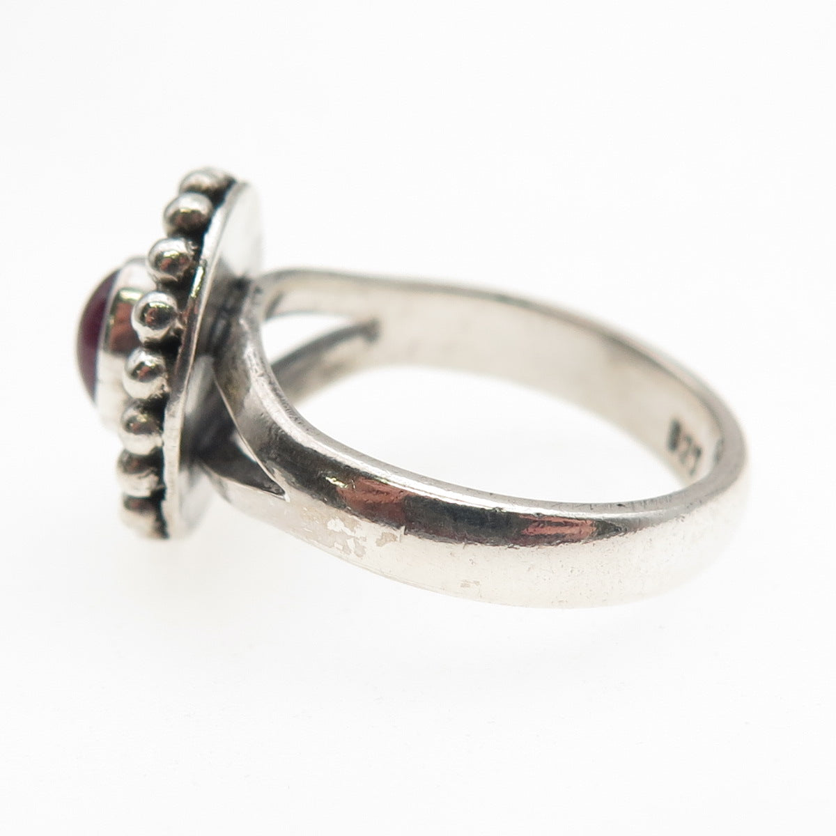 925 Sterling Silver Vintage Real Ruby Beaded Oxidized Ring Size 7.75