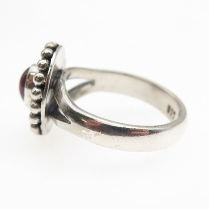 925 Sterling Silver Vintage Real Ruby Beaded Oxidized Ring Size 7.75