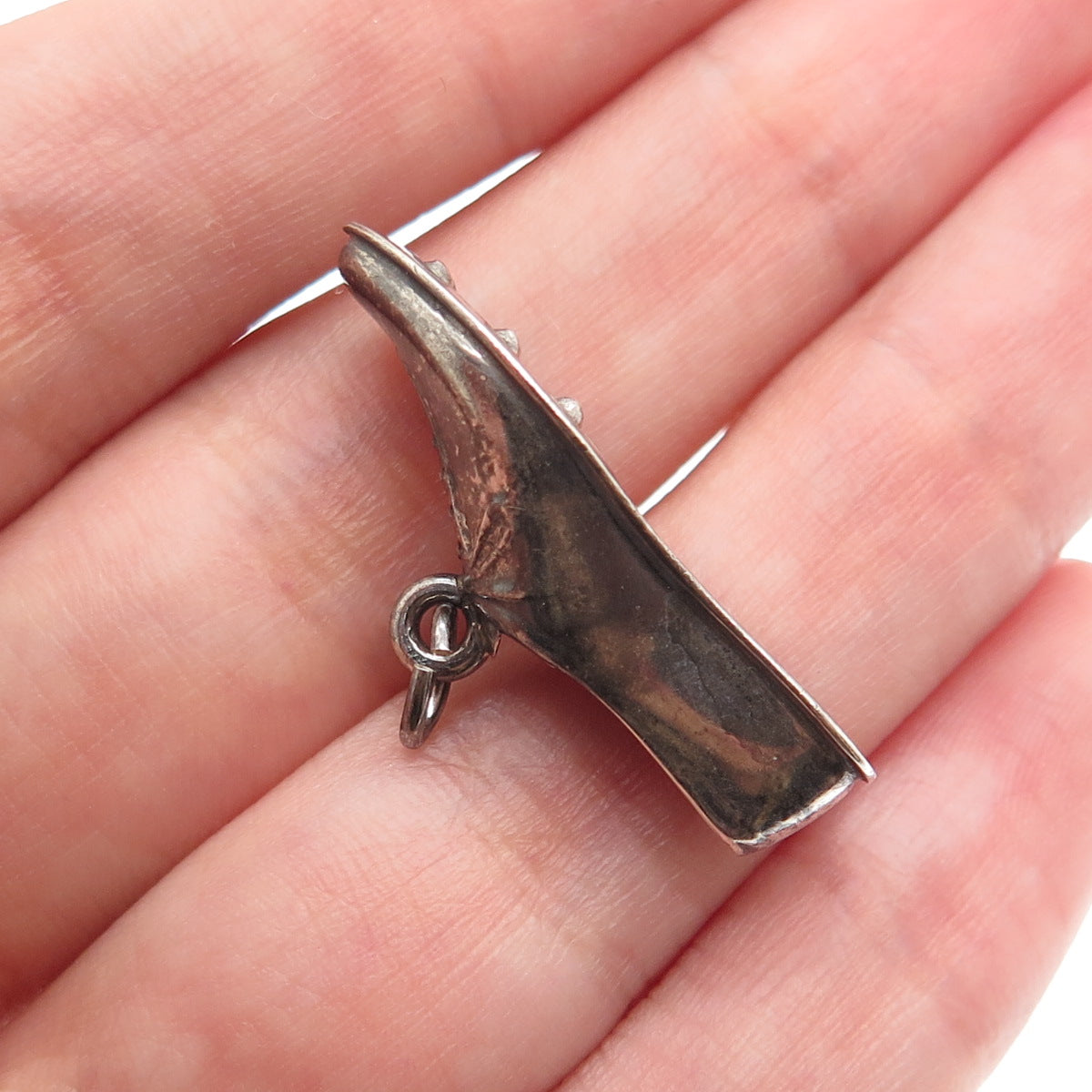 925 Sterling Silver Vintage Golf Shoe Oxidized 3D Charm Pendant