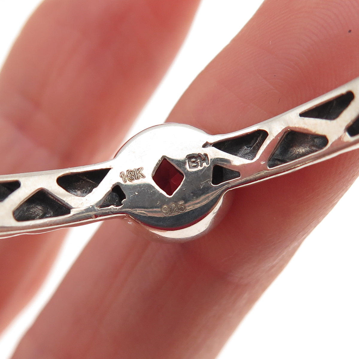 Effy BH 925 Sterling Silver 18K Gold Real Red Garnet Braided Hoop Earrings