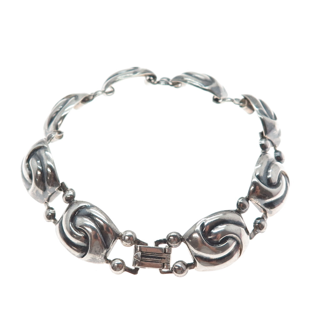 925 Sterling Silver Antique Art Deco Yin Yang Oxidized Link Bracelet 7"
