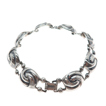925 Sterling Silver Antique Art Deco Yin Yang Oxidized Link Bracelet 7"