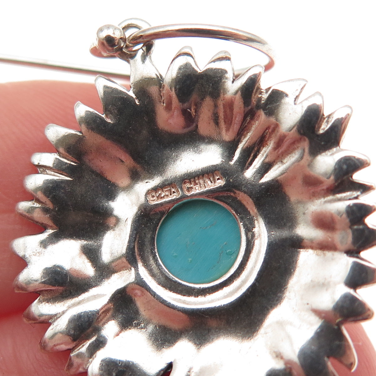 925 Sterling Silver Vintage Real Turquoise Sunflower Dangle Earrings
