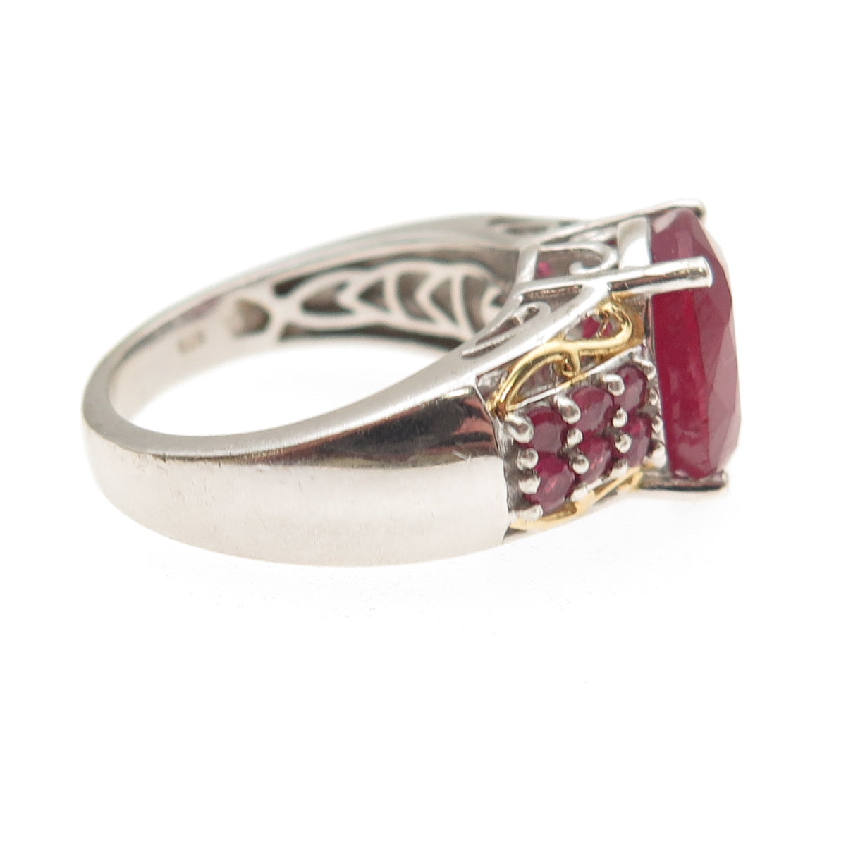 Chuck Clemency 925 Sterling Silver 2-Tone Real Ruby Ring Size 8.25
