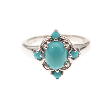 925 Sterling Silver Real Sleeping Beauty Turquoise Floral Ring Size 8