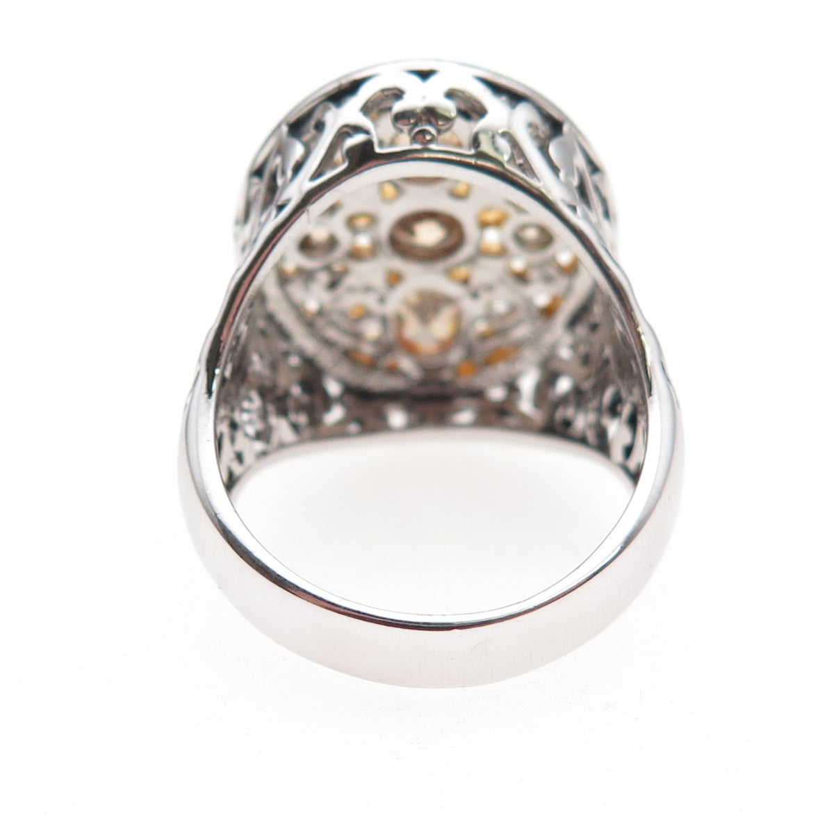 925 Sterling Silver 2-Tone Champagne C Z Floral Scroll Ring Size 9.5