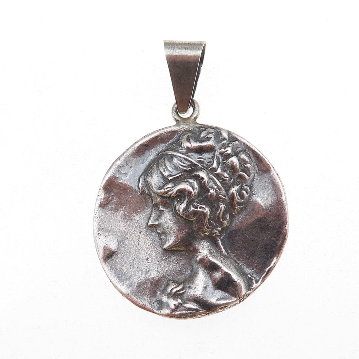 925 Sterling Silver Vintage Lady Cameo Oxidized Charm Pendant