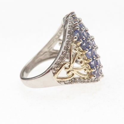 Chuck Clemency 925 Sterling Silver 2-Tone Real Tanzanite White Topaz Ring Size 8