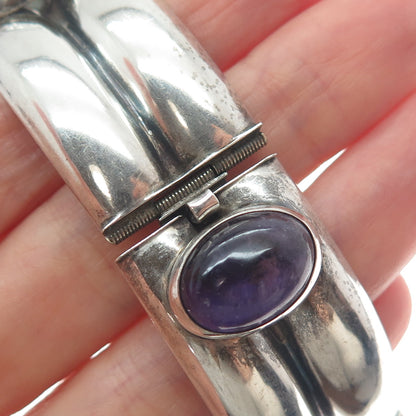 925 Sterling Silver Vintage Mexico Real Amethyst Oxidized Panel Link Bracelet 7"