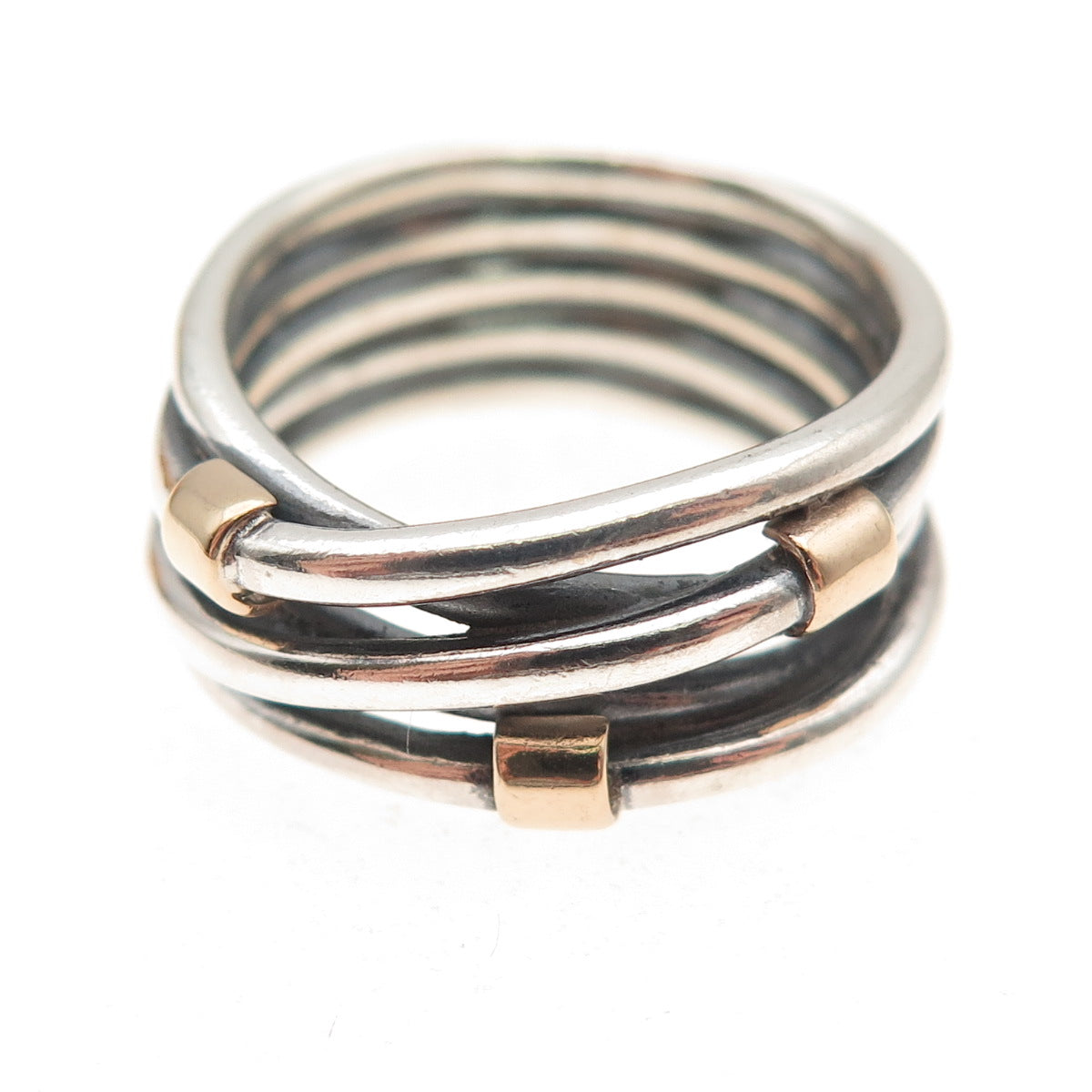Pandora 925 Sterling Silver & Gold Accent Rope Crisscross Ring Size 7