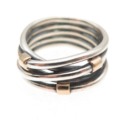 Pandora 925 Sterling Silver & Gold Accent Rope Crisscross Ring Size 7
