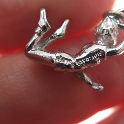 925 Sterling Silver Vintage Jumping Cheerleader Dancer Minimalist Charm Pendant