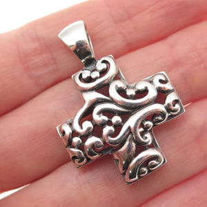 ATI Annika Witt 925 Sterling Silver Vintage Ornate Cross Oxidized Charm Pendant