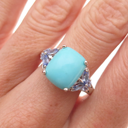 Chuck Clemency 925 Sterling Silver Real Turquoise & Tanzanite Ring Size 8.25