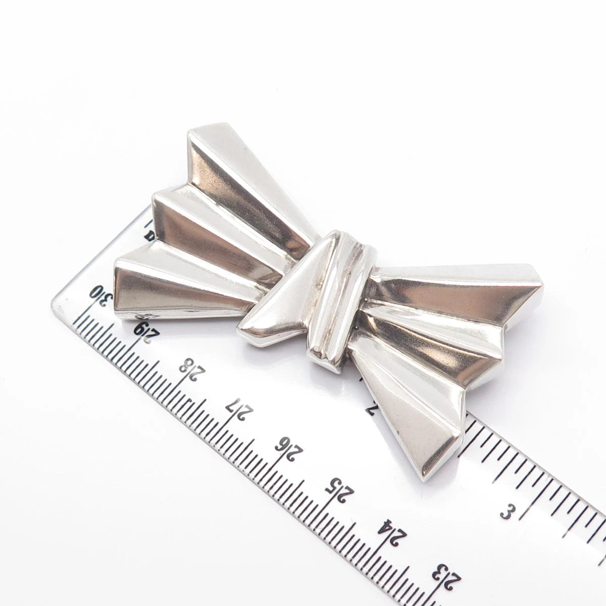 925 Sterling Silver Vintage Bow Ribbed Pin Brooch