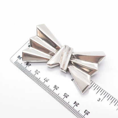 925 Sterling Silver Vintage Bow Ribbed Pin Brooch