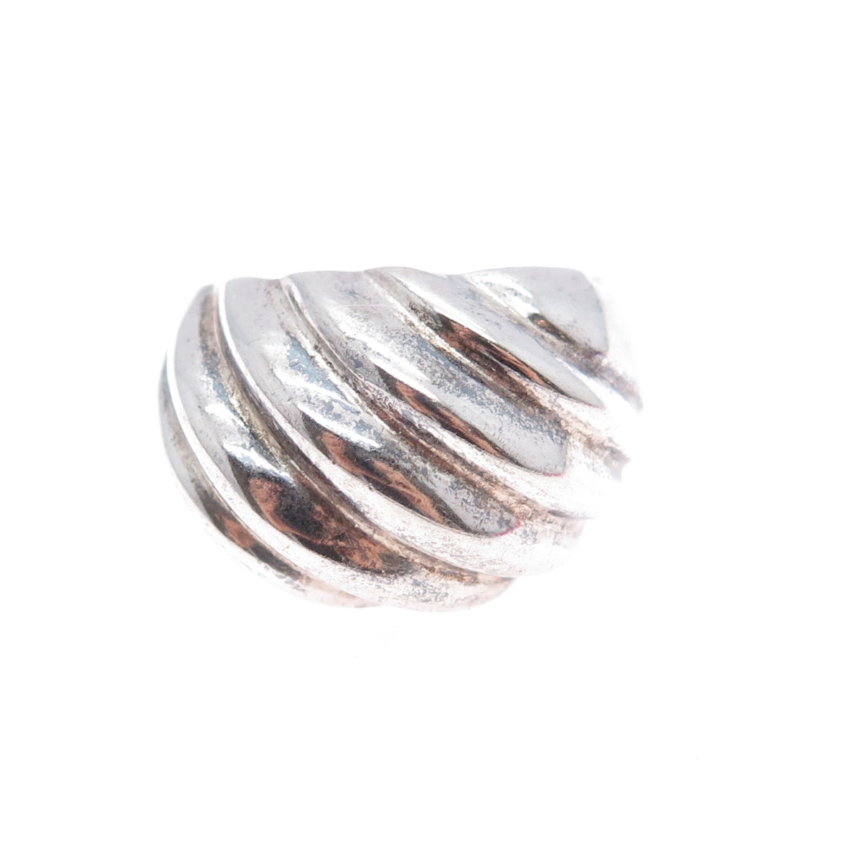 925 Sterling Silver Vintage Mexico Modernist Ribbed Dome Oxidized Ring Size 11.5