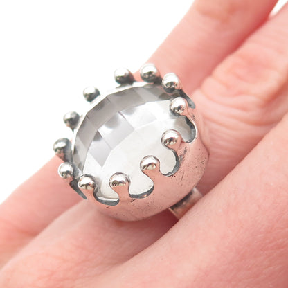 925 Sterling Silver Vintage Clear Crystal Modernist Crown Ring Size 5.25