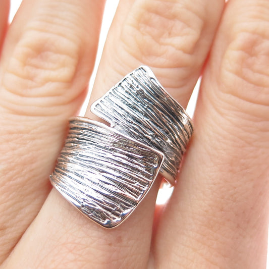 HAGIT GORALI 925 Sterling Vintage Modernist Bypass Oxidized Ring Size 7