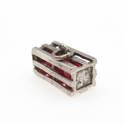 Wells Sterling Silver Antique Art Deco Cape Cod Cranberry Crate 3D Mini Pendant