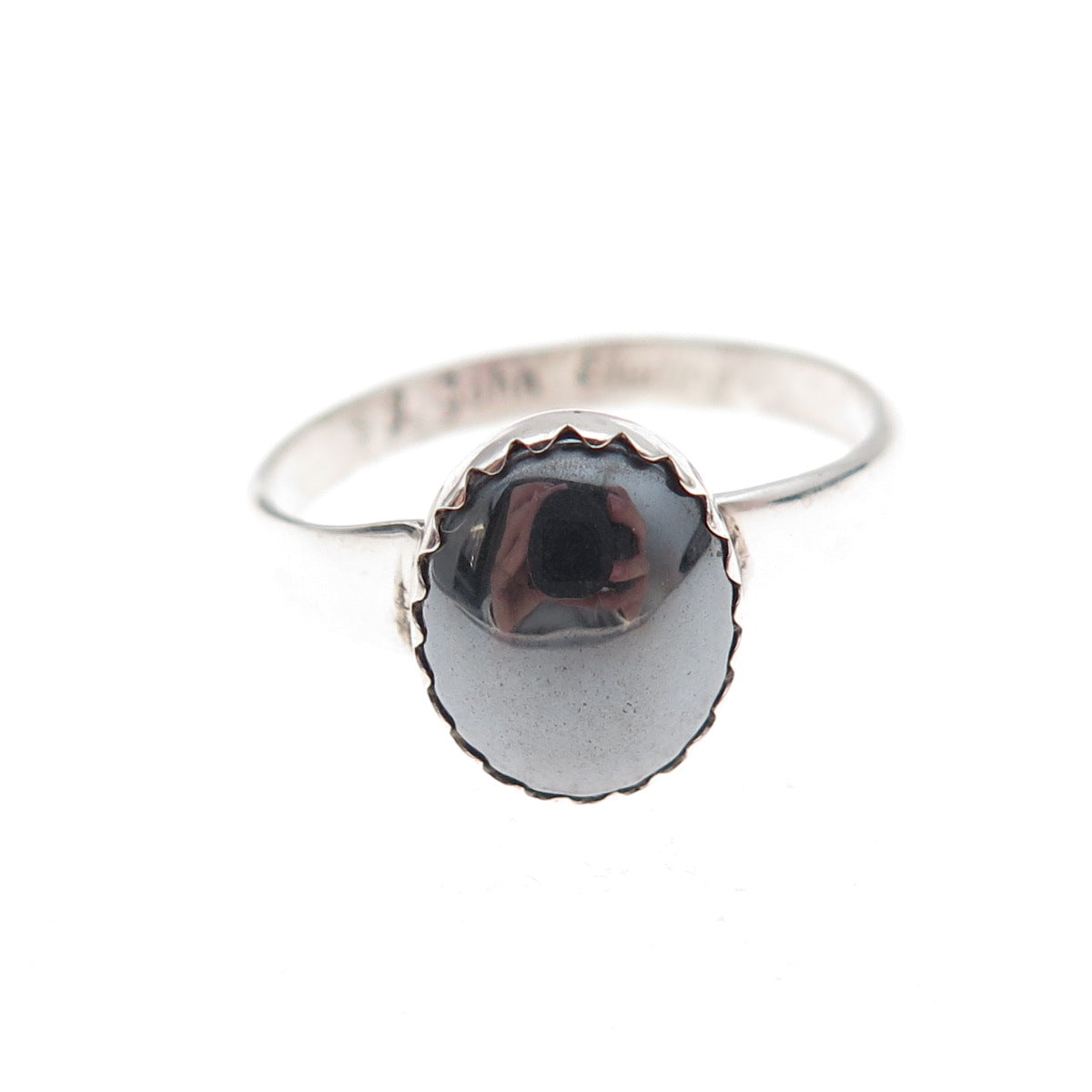 J. John Navajo Old Pawn 925 Sterling Silver Vintage Hematite Tribal Ring Size 7