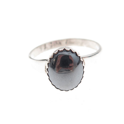 J. John Navajo Old Pawn 925 Sterling Silver Vintage Hematite Tribal Ring Size 7