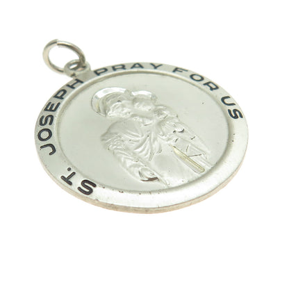 CHAPEL 925 Sterling Silver Vintage St. Joseph Religious Round Medal Pendant