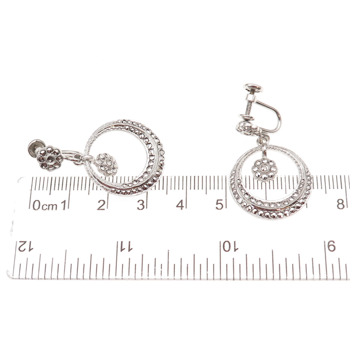 Kimler & Daniel 925 Sterling Antique Art Deco Real Marcasite Screw Back Earrings