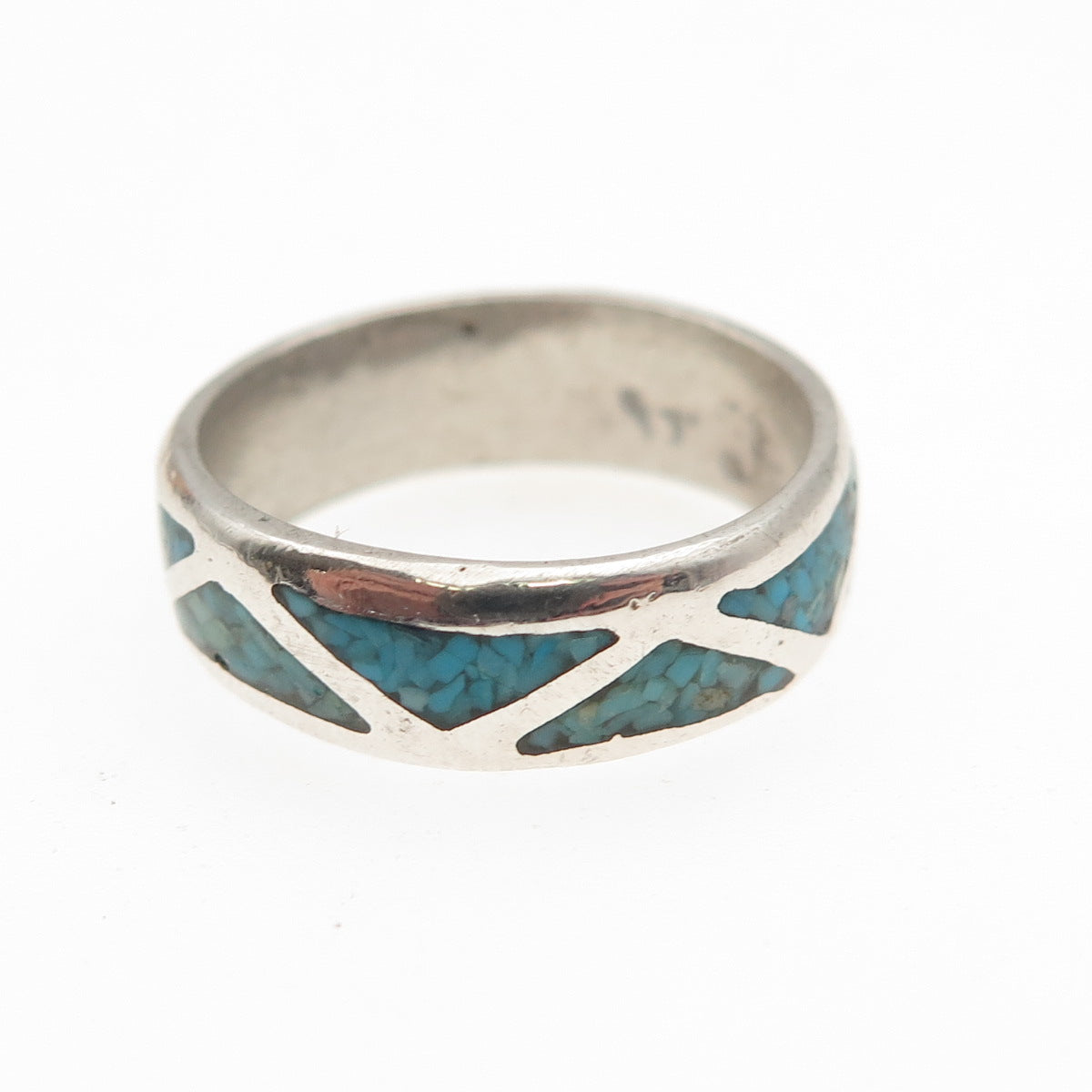 Old Pawn 925 Sterling Silver Vintage Turquoise Inlay Tribal Band Ring Size 6.25