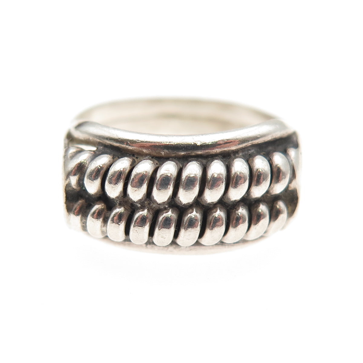 925 Sterling Silver Vintage Modernist Spring Oxidized Ring Size 6.5