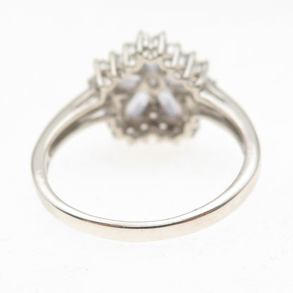 Savoy 925 Sterling Silver Real Tanzanite & White Topaz Floral Ring Size 11.25