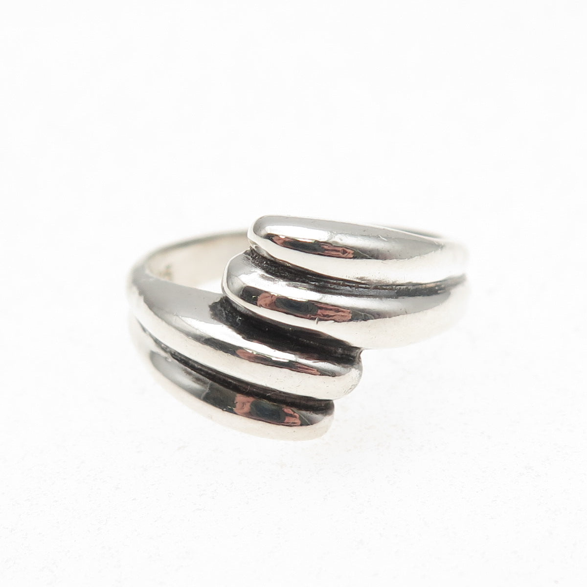 Chapal Zenray 925 Sterling Silver Vintage Modernist Oxidized Bypass Ring Size 8