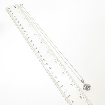 925 Sterling Silver Real Blue Topaz Flower Pendant Cable Chain Necklace 18"