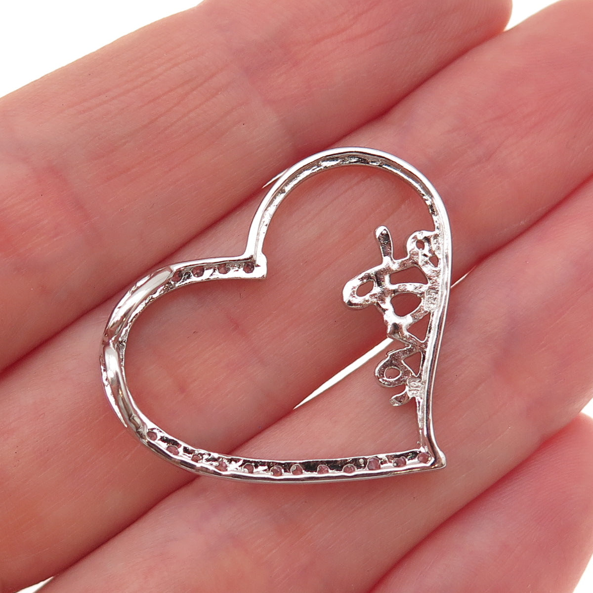Chuck Clemency 925 Sterling Silver Pink C Z Love Heart Slide Charm Pendant