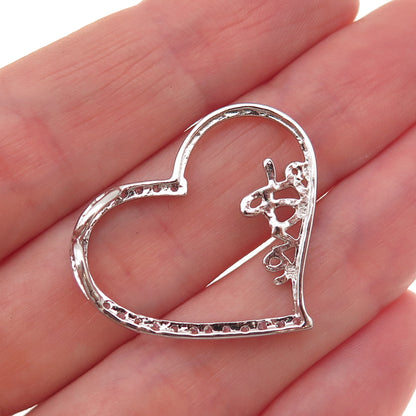 Chuck Clemency 925 Sterling Silver Pink C Z Love Heart Slide Charm Pendant