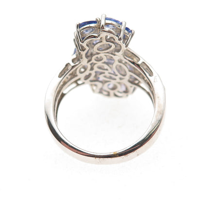 Chuck Clemency 925 Sterling Silver 2-Tone Real Tanzanite Cluster Ring Size 8.25