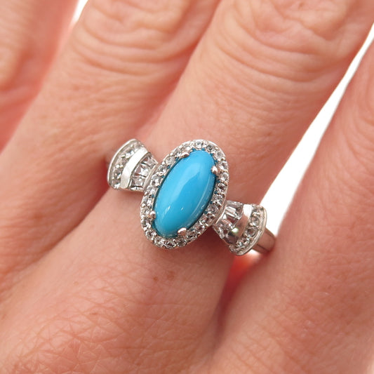 Chuck Clemency 925 Sterling Silver Real Turquoise & White Topaz Ring Size 8