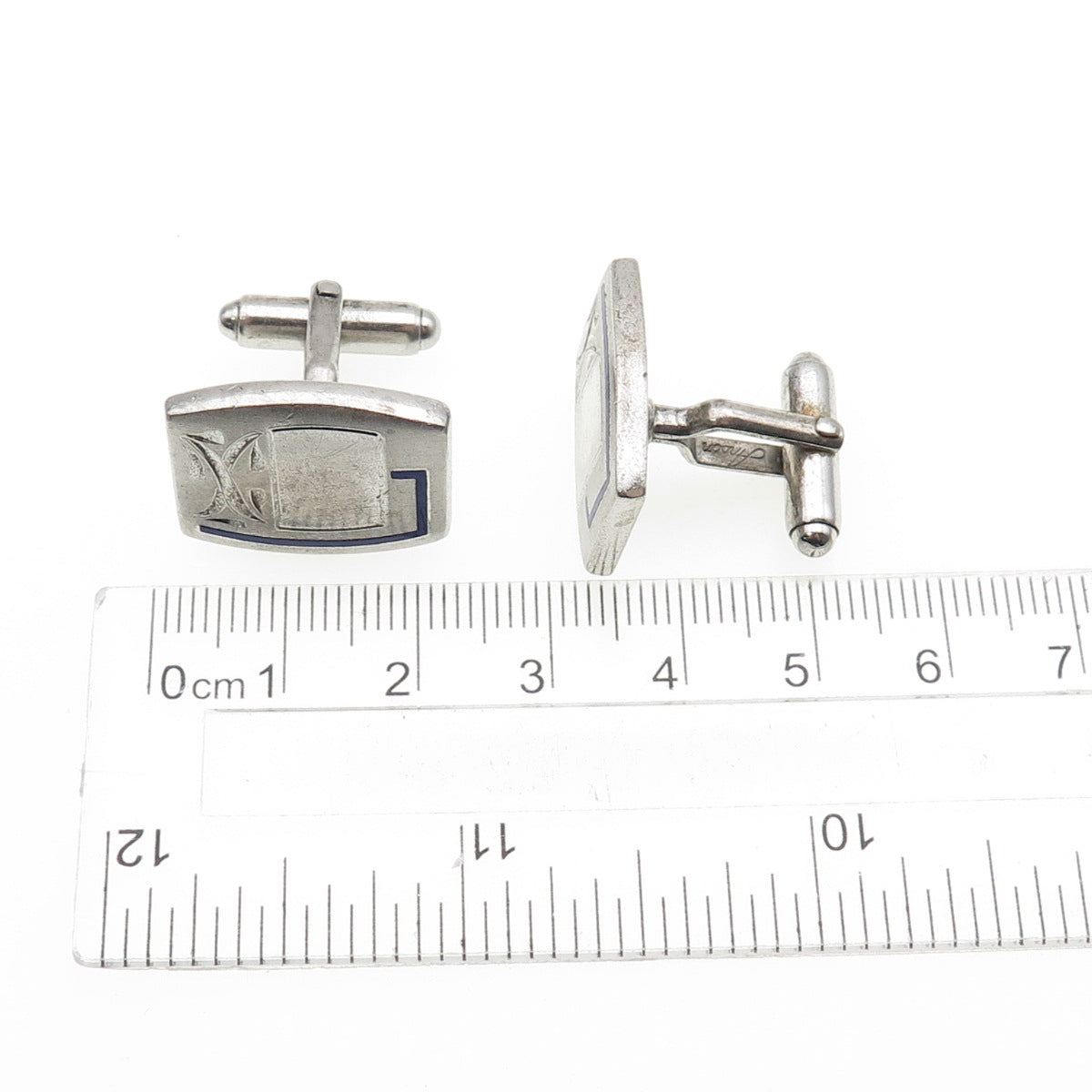 925 Sterling Silver Antique Art Deco Enamel ID Cufflinks