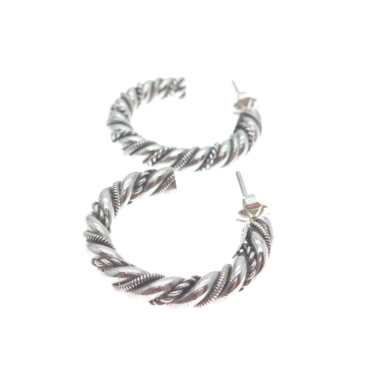 SUARTI BALI 925 Sterling Silver Vintage Twisted Oxidized Hoop Earrings