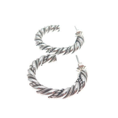 SUARTI BALI 925 Sterling Silver Vintage Twisted Oxidized Hoop Earrings