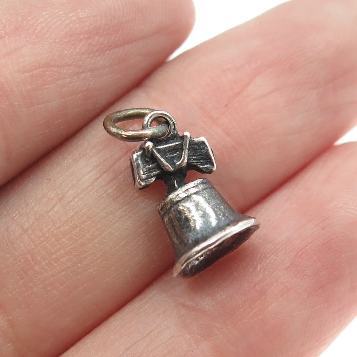 925 Sterling Silver Vintage Liberty Bell Minimalist 3D Charm Pendant