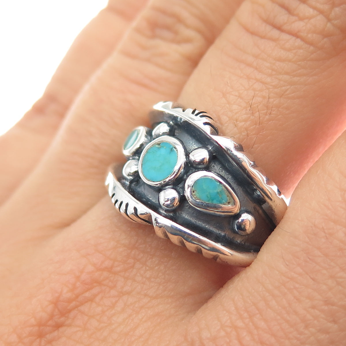 Old Pawn 925 Sterling Silver Vintage Southwestern Kingman Turquoise Ring Size 10