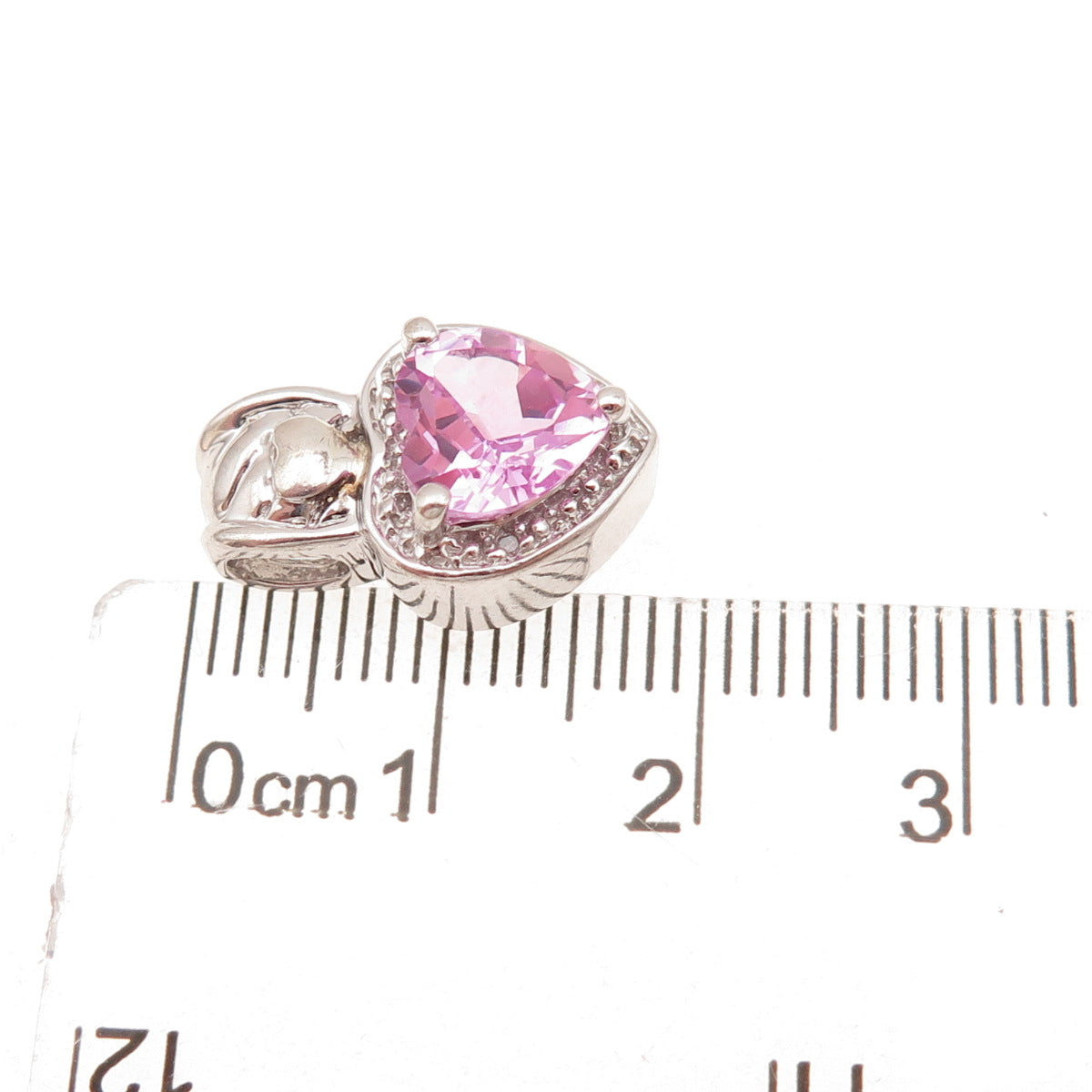 925 Sterling Silver Real Diamond & Pink Topaz Heart Slide Charm Pendant