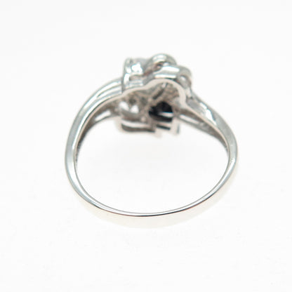 CHAPAL ZENRAY 925 Sterling Vintage Real Black Spinel & C Z Heart Ring Size 7.25
