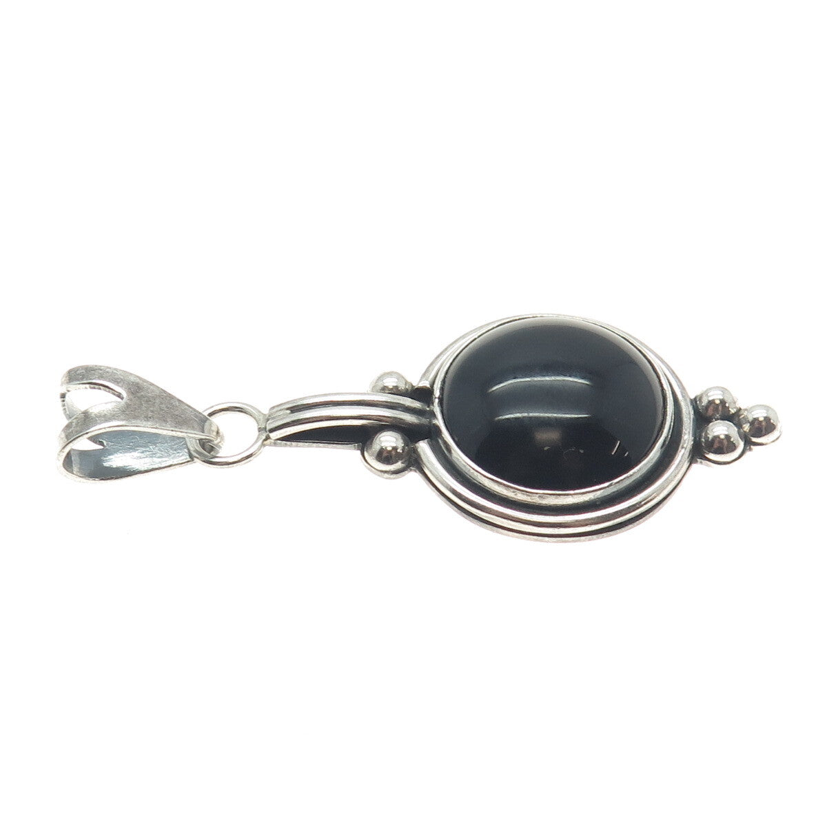925 Sterling Silver Vintage Real Black Onyx Beaded Oxidized Pendant