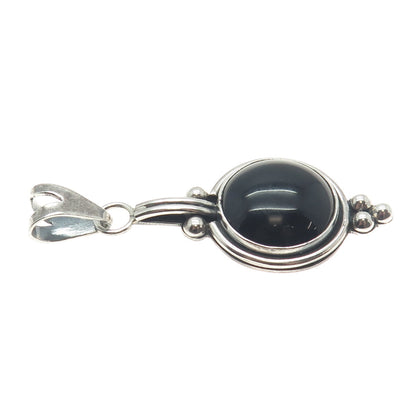 925 Sterling Silver Vintage Real Black Onyx Beaded Oxidized Pendant