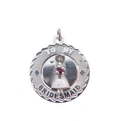 925 Sterling Silver Vintage Real Rhodolite To My Bridesmaid Mini Charm Pendant