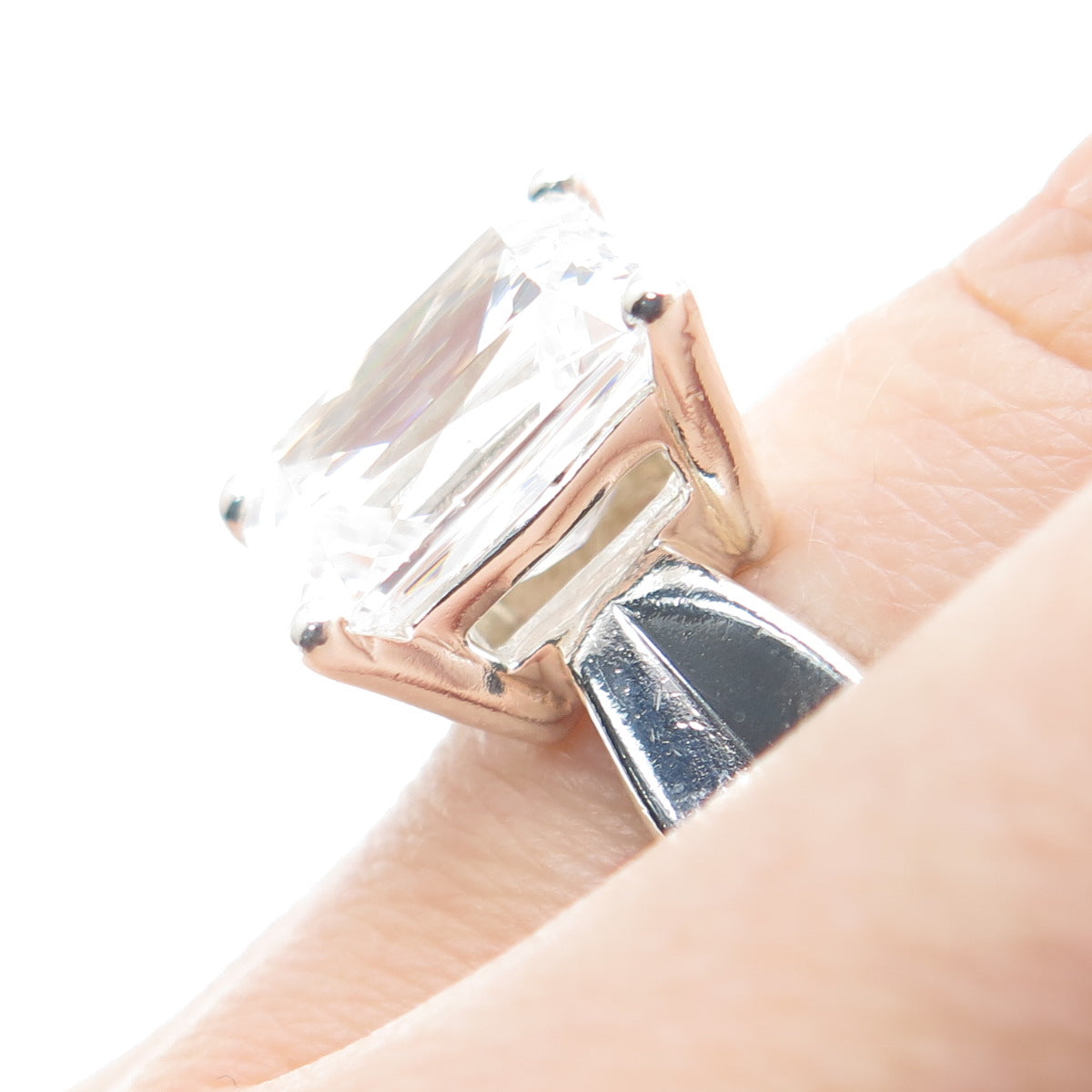 925 Sterling Silver Radiant-Cut C Z Engagement Ring Size 7