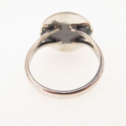 Old Pawn 925 Sterling Silver Vintage Turquoise Concho Shadow Box Ring Size 7.5