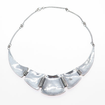 925 Sterling Vintage Modernist Hammered Centerpiece Bar Chain Necklace 16"